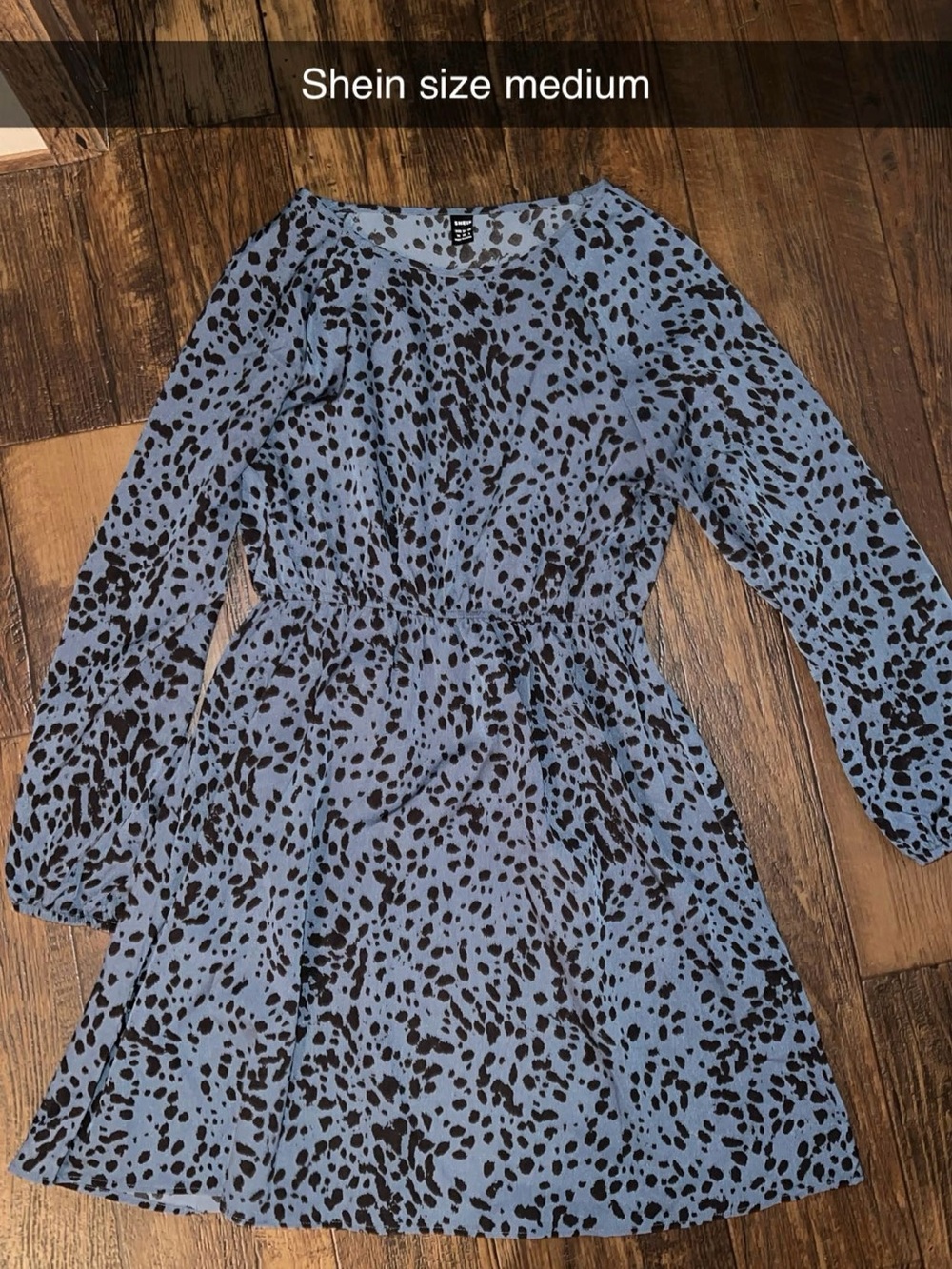 SHEIN Blue and Black Long Sleeve Animal Print Dress